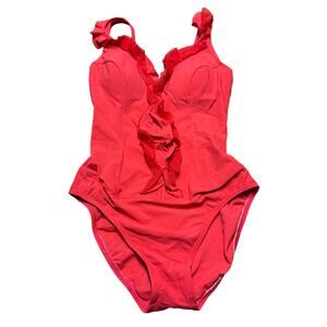 Profile by Gottex Womens Red Ruffled Cut Out One Piece Swim Suit Womens Size 8